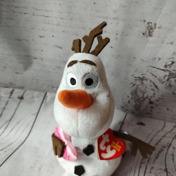 ty Beanie Babies Disney Frozen Olaf Snowman with Pink Heart Elsa Anna - Picture 3 of 7